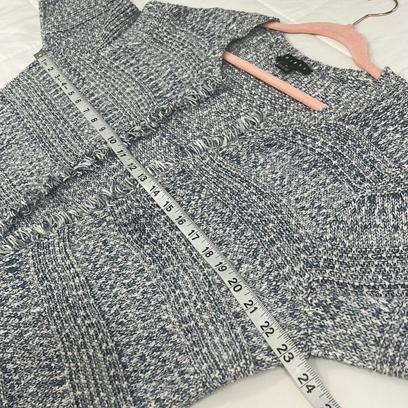 Tribal Cardigan Sweater, Soft Knit, Frayed Edge, Blue & White, XL - Picture 4 of 8